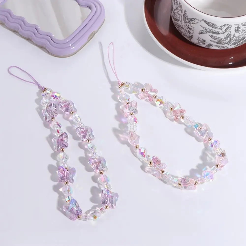 Transparent Acrylic Mobile Phone Chain Sweet Girl Phone Charms Y2K Phone Pendant Butterfly Backpack Ornament Phone Lanyard