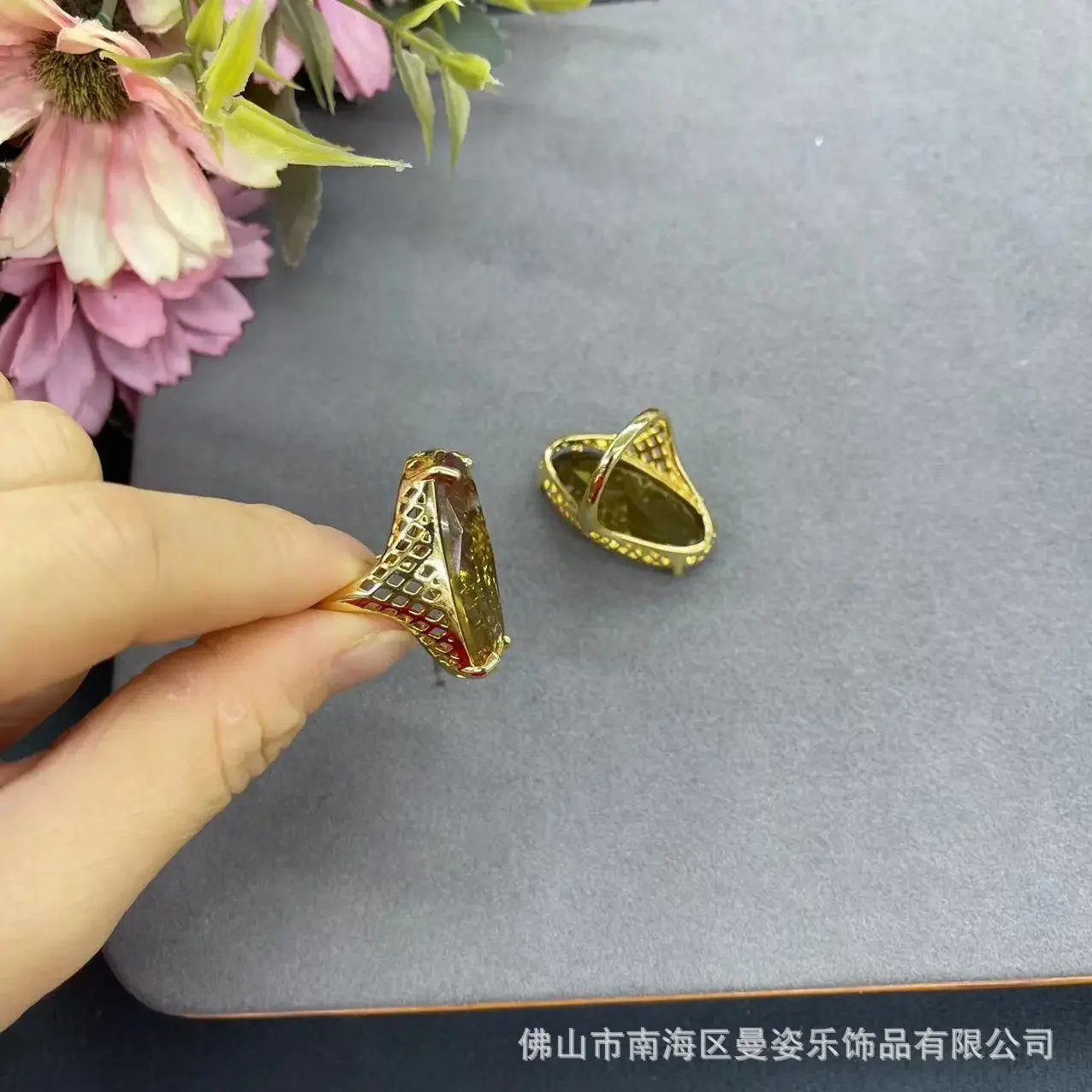 Turkey imported sultan stone copper plated 18K real gold live ring French vintage popular recommendation