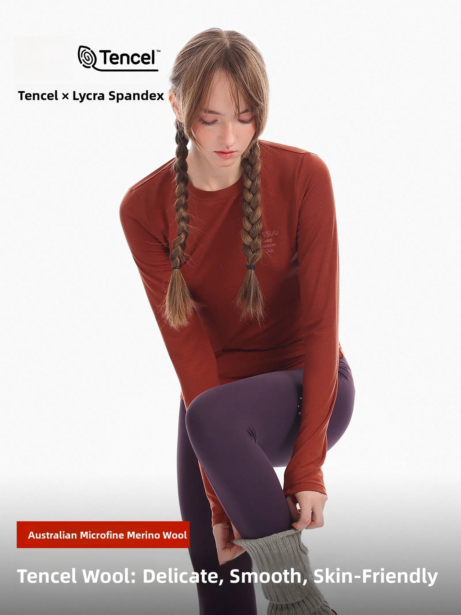 DSU Women's Long Sleeve T-Shirt Travel Basic Layer Skin-friendly Breathable Wool Lyocell Blend Comfortable Sporty Style Top