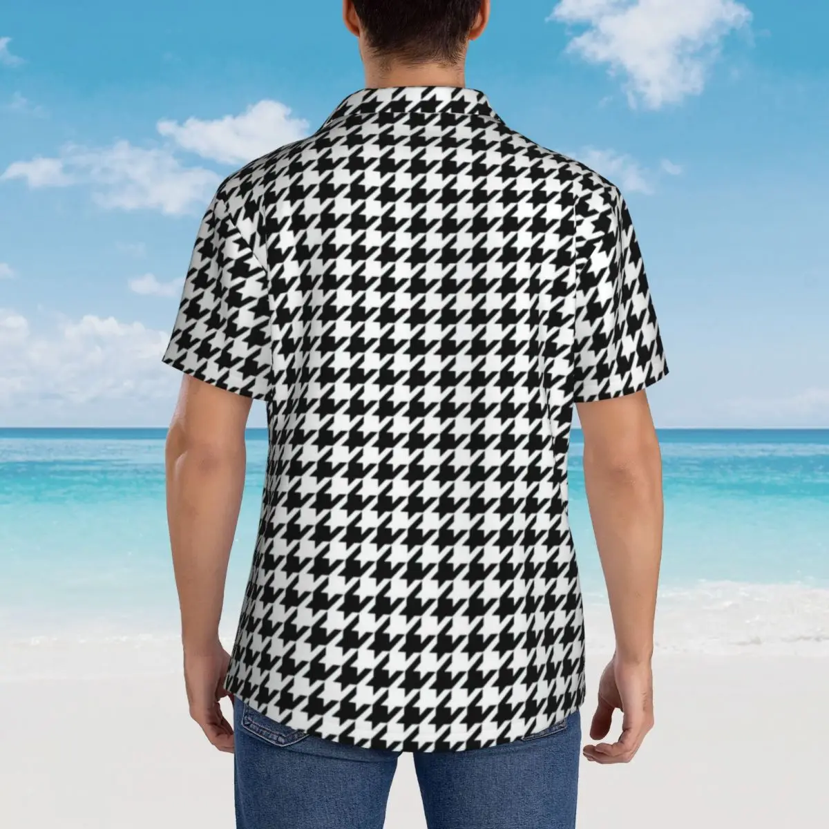 레트로 Houndstooth 휴가 셔츠 남성 추상 체크 무늬 캐주얼 셔츠 하와이 반팔 맞춤형 우아한 특대 블라우스 선물