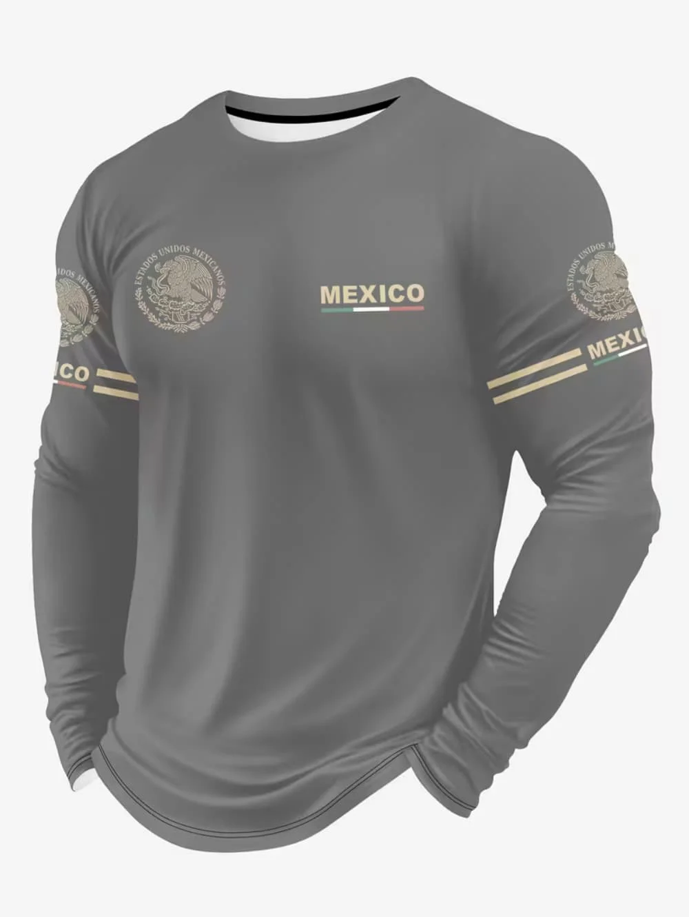 Mexico Eagle Print T Shirt for Men Fashion Comfortable Cotton Long Sleeve T-Shirt Casual O-Neck Pullover Autumn Loose Men's Tops view 3