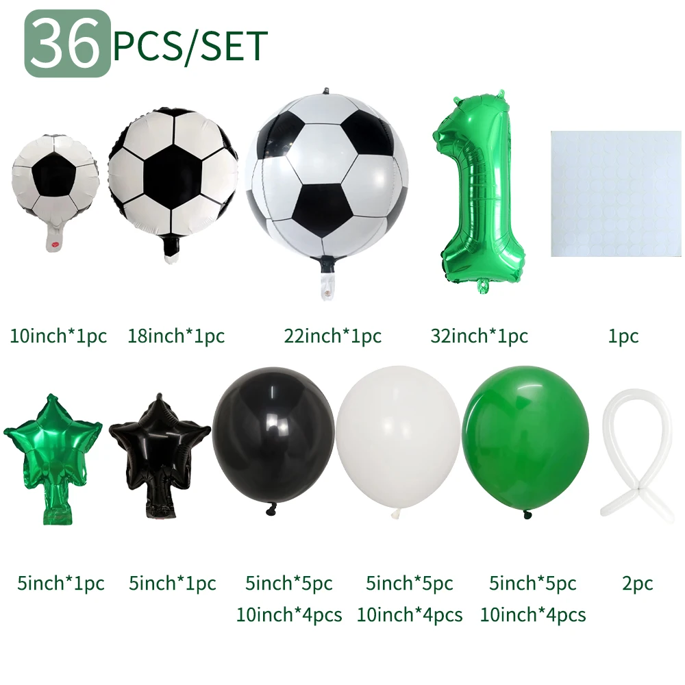 36pcs Football Balloons Set 30inch Green 0-9 Number Football Foil Balloon Round Soccer Globos For Baby Shower Boy Birthday Party