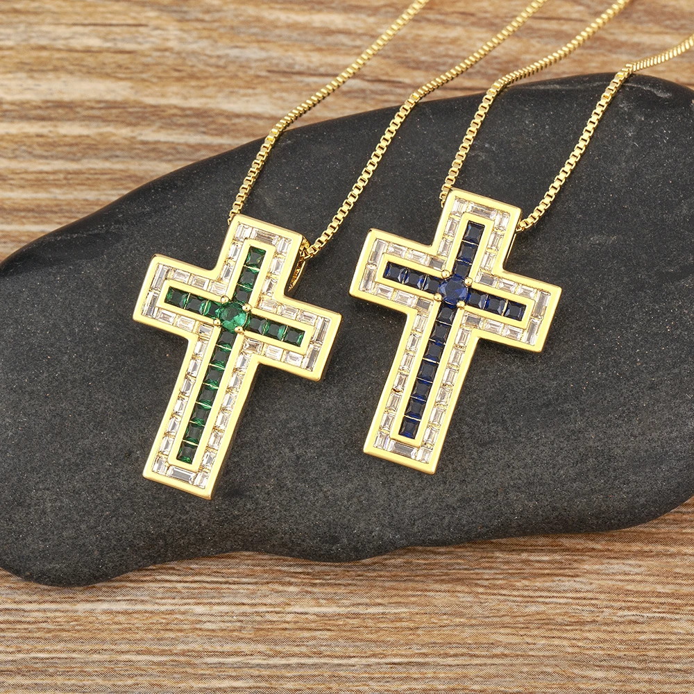 

Nidin Classic Cross Pendant Chain Necklace for Women Men 3 Colors Dazzling Crystal Jesus Crucifix Neck Jewelry Gift Wholesale