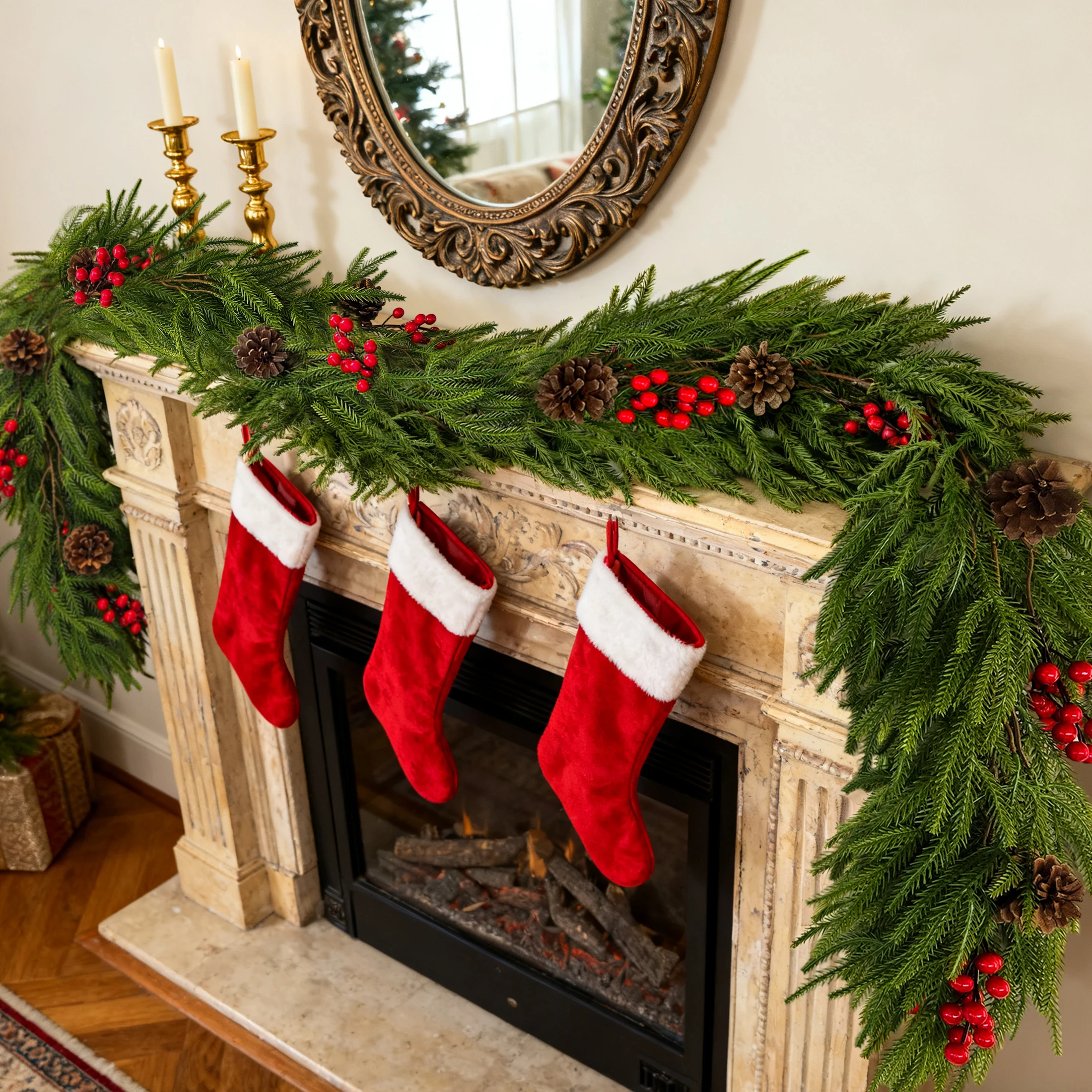 200 سنتيمتر السنة الجديدة عطلة ديكور الحفلات نورفولك الصنوبر شجرة عيد الميلاد الكرمة الأخضر الأحمر زينة عيد الميلاد باب ديكور نافذة ديكور ديكور المنزل