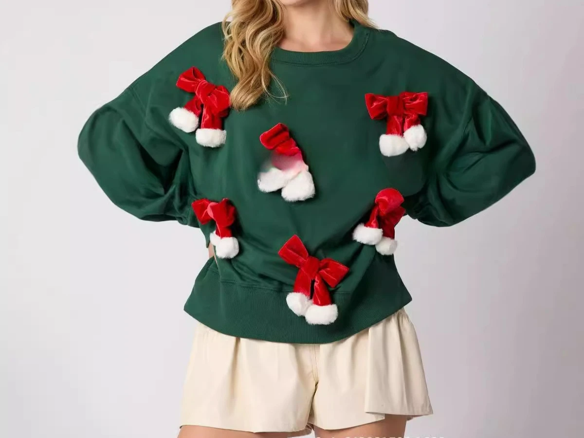 2025 Autumn and Winter New Bow Decoration Top Casual Long Sleeved Pullover Hoodie