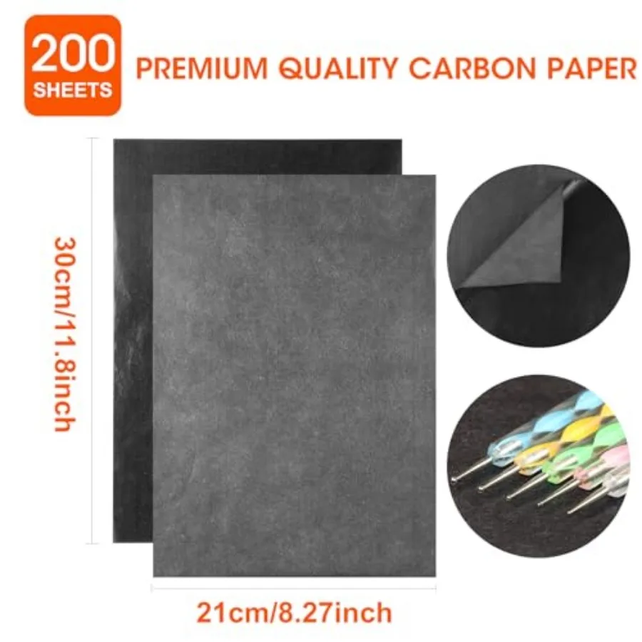 200 Sheets Carbon Paper Graphite Paper Transfer Tracing Paper and 5 Pieces Ball Embossing Styluses for DIY Woodworking, Paper,