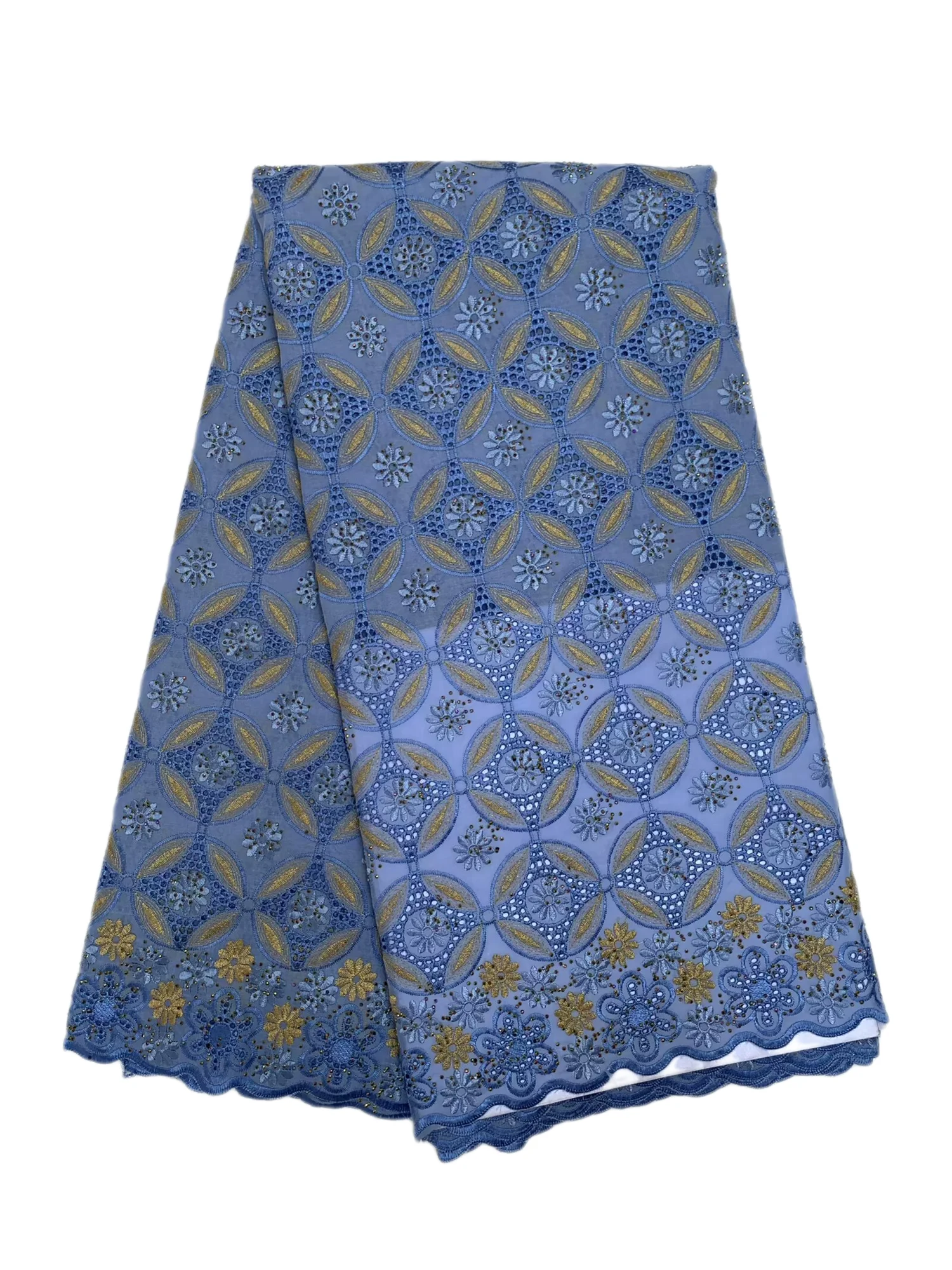 

Hot African Nigeria 100% Cotton Lace Fabric With Stones High Quality Embroidery Swiss Voile Lace Fabric For Women Dresses Sewing