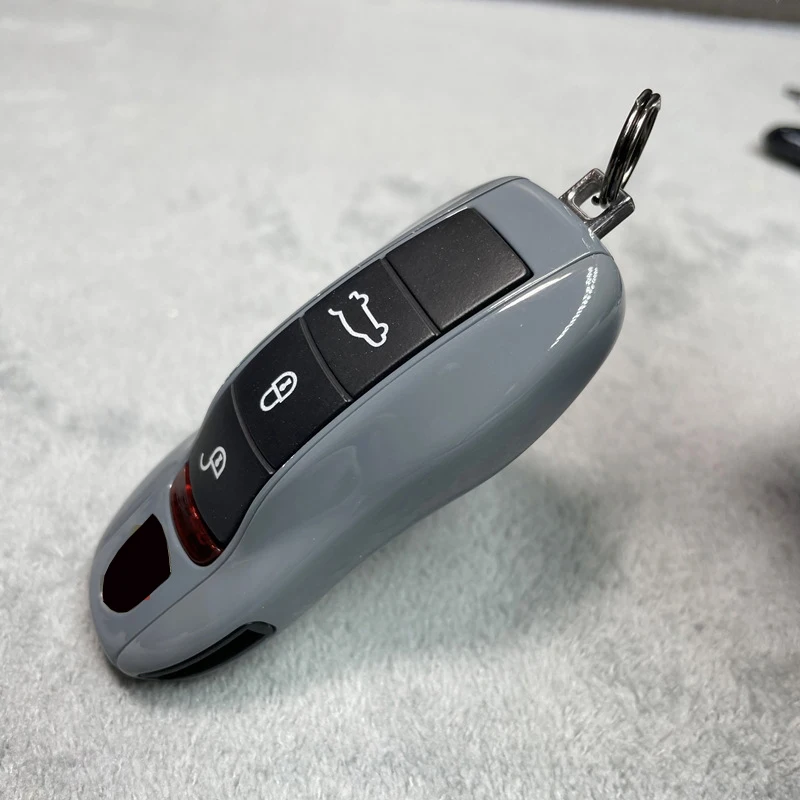 Key Case Cement Grey for Porsche 718 911 Panamera Cayenne Macan Boxster Cayman Car Key Shell Cover Remote Control Fob Replace