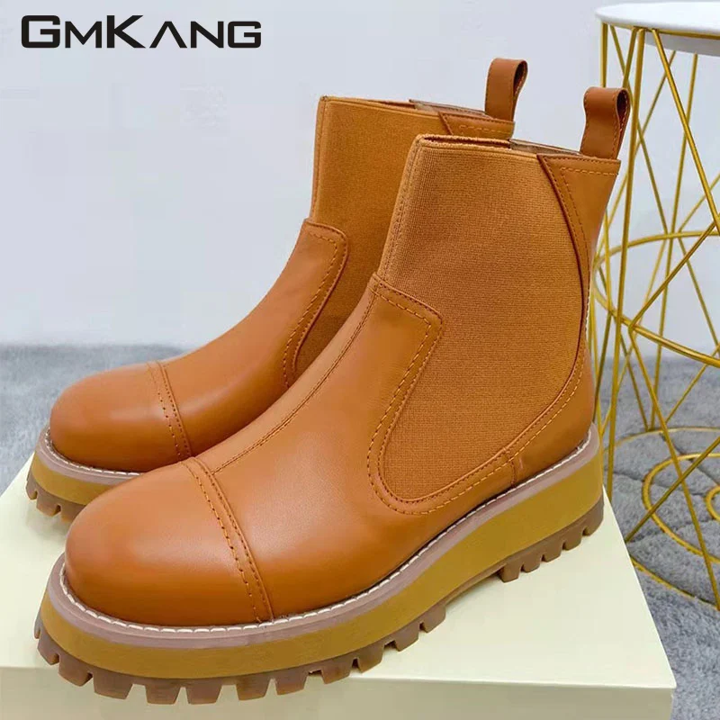 

Thick Sole Chelsea Boots Woman Round Toe British Style Shoes Women High Quality Suede Leather Short Boots Woman Booties Female