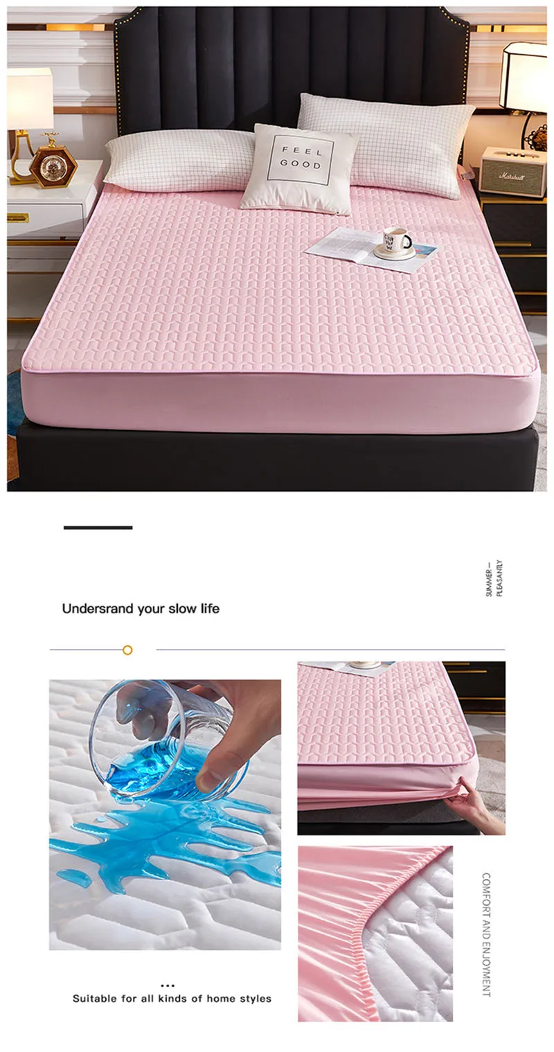 Cartoon Quilting Waterproof Fitted Sheet Cute Printed Padded Mattress Protector Skin-Friendly Non-Slip Mat with Elastic Band