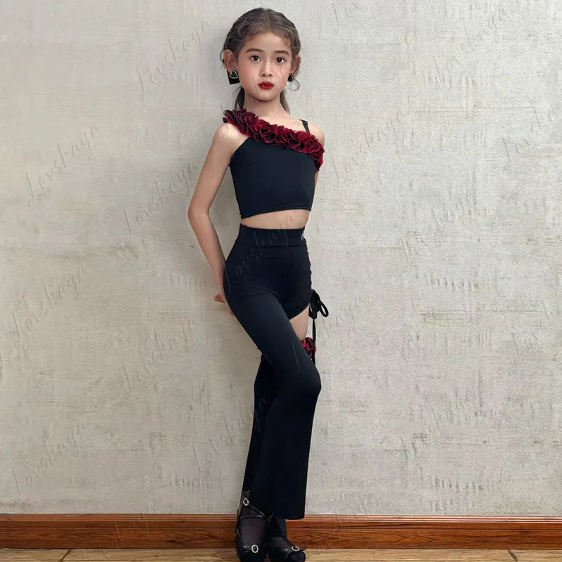 ชุดฝึกซ้อมฟิตเนสขั้นสูงสำหรับเด็ก, ชุดเต้นละติน, กางเกงฝึกซ้อมมืออาชีพสำหรับเด็กผู้หญิง, ชุดการแสดง