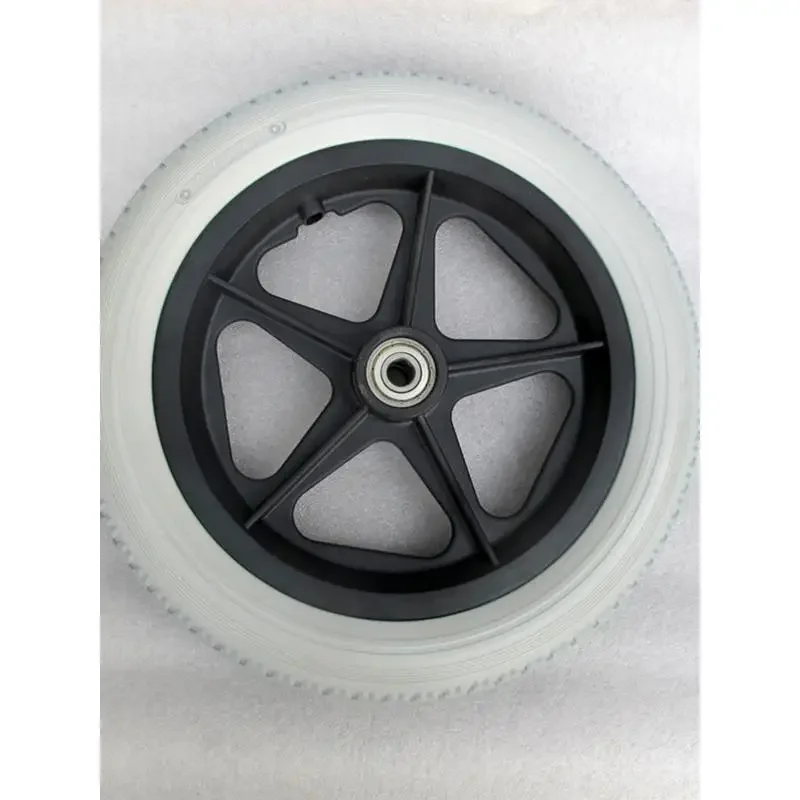 1 Pcs-12 Inch Solid Elastic PU Wheelchair Tires with Reinforced Aluminum Core 350lbs Capacity for Travel Wheelchairs