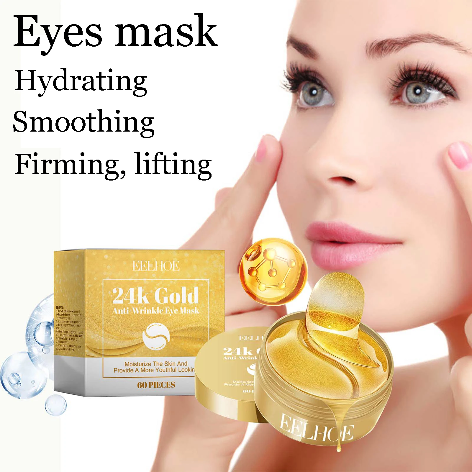 60PCS Golden Eyes Masks Deep Moisturizing Enhance Skin Elasticity Fade Fine Lines Lifting Firming Glowing Mild Eye Care Patch