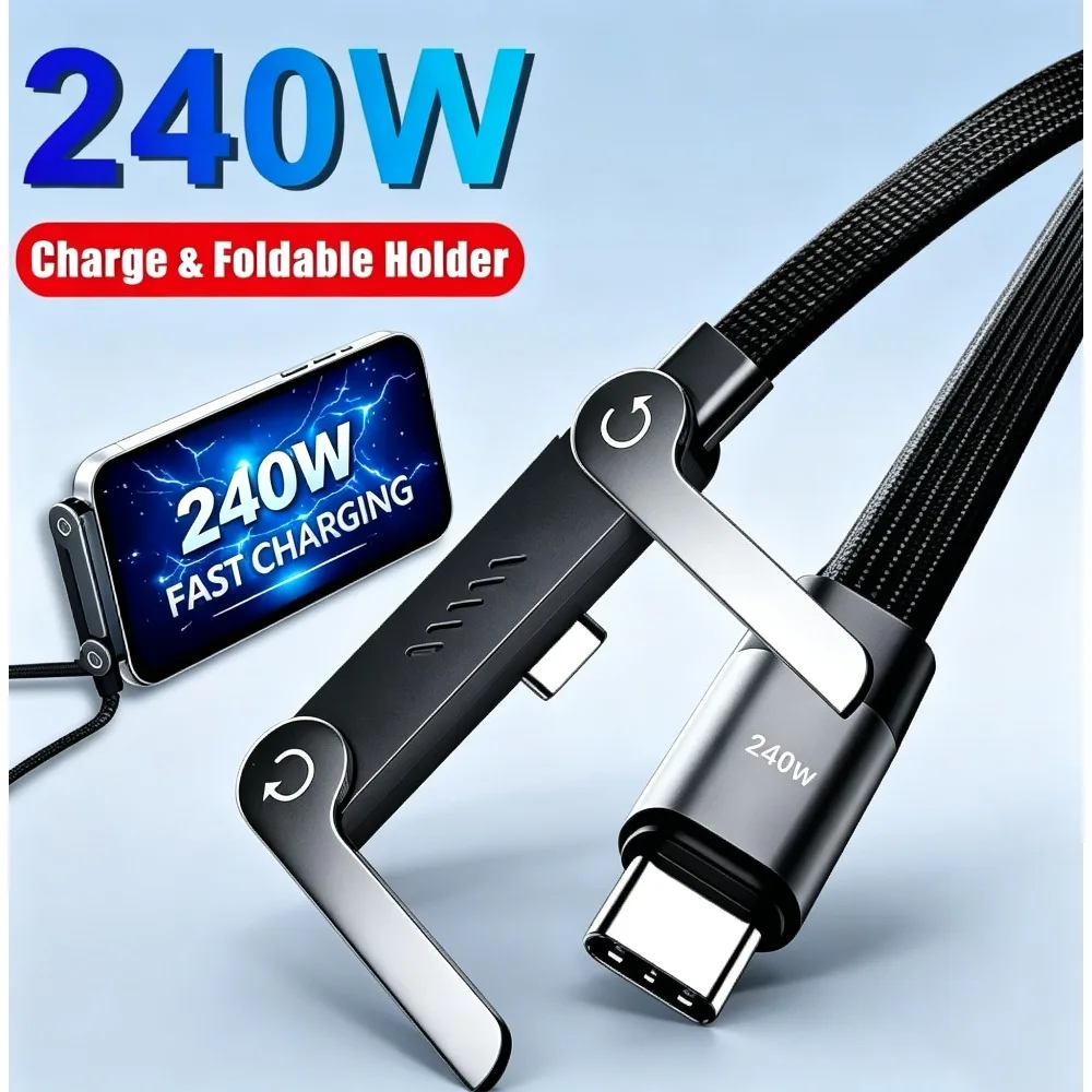 Kabel USB-C do USB-C 2w1 240W z wbudowaną podstawką na telefon, kabel do szybkiego ładowania i transmisji…