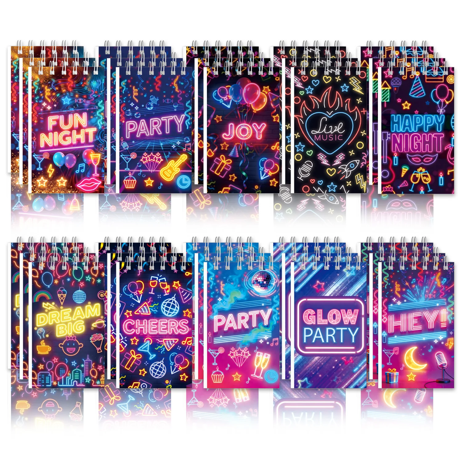 Neon Glow Party Mini Spiral Notebook 24 Pages Night Music Cocktail Print Portable Pocket Notepad Birthday Party Favor Stationery view 2