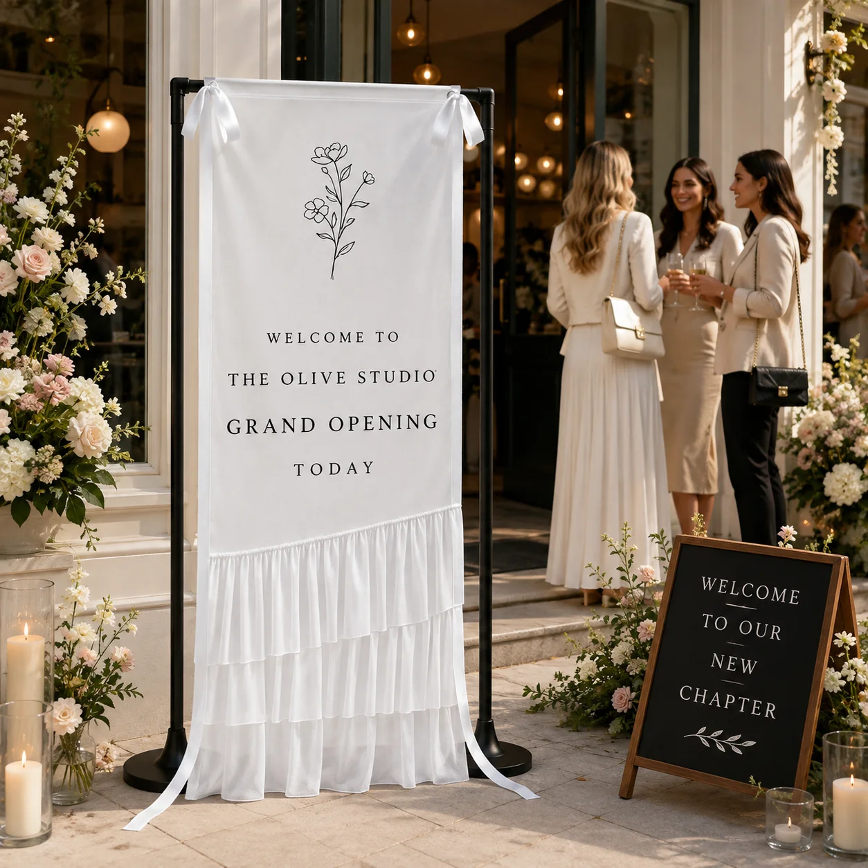 Custom Text Perforated Trailing Welcome Banner with Ribbon & Three-Layer Hem for Wedding Party Home Decor view 5