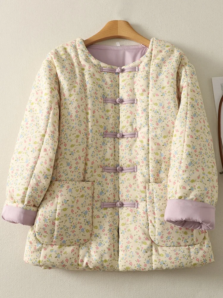 

Китайское круглое хлопковое джато ручной работы Ne, женское зимнее теплое пальто в стиле ретро с цветочным принтом для мамы, Thiened Long Sve, повседневное