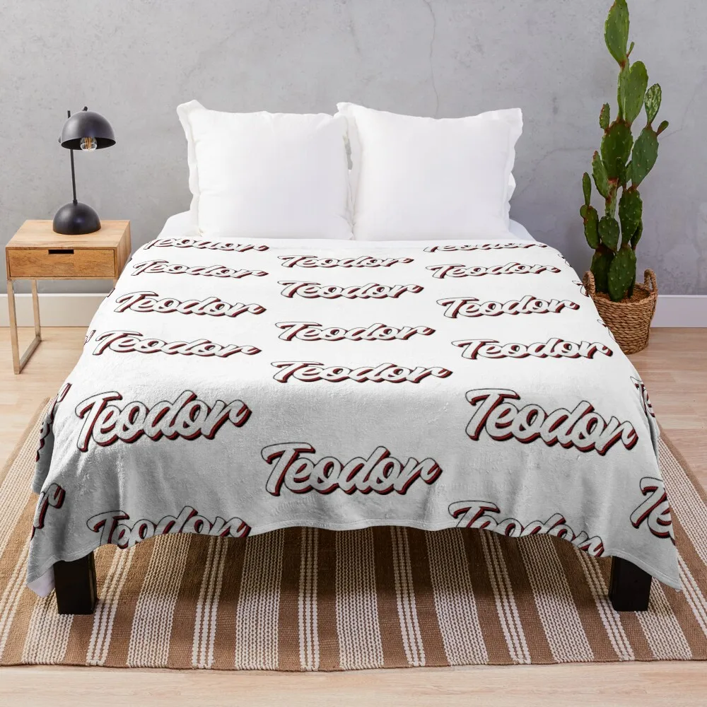 

Retro Teodor Name Label Throw Blanket For Decorative Sofa Custom Warm Blankets
