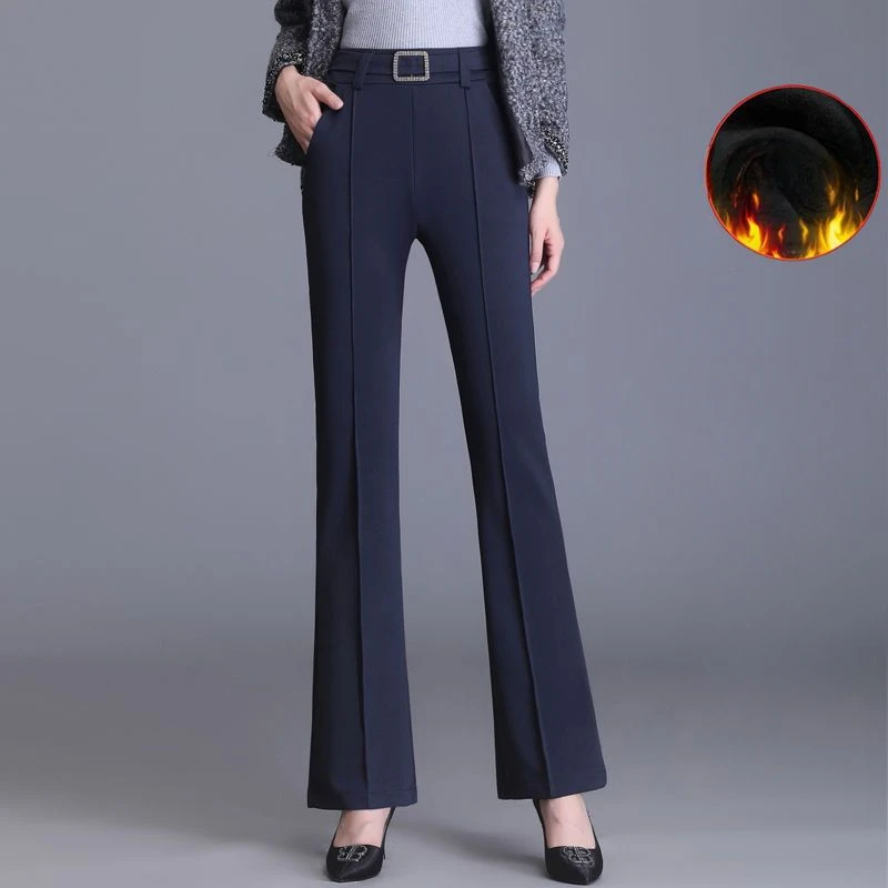 

New 2023 Women Autumn Winter Plus Velvet Flare Pants Female High Waist Suit Pants Ladies Solid Color Casual Trousers G582