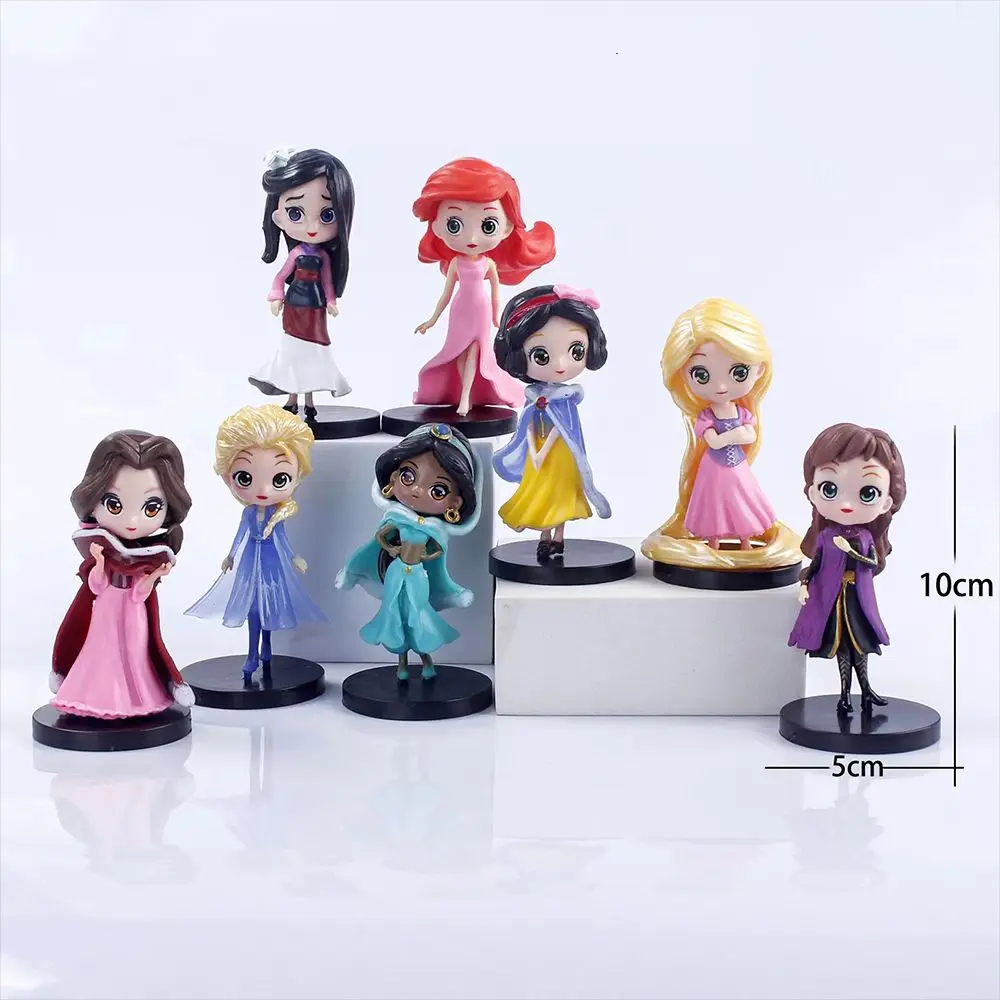 8/9Pcs Disney Kawaii Q Snow White Princess Action Figure Ariel Belle Rapunzel Mermaid Toys Models Girls gift