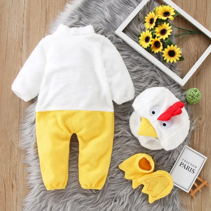 

qq38Cute Baby Chicken Chick Costume for Boys Girls Infant Fleece Rompers Jumpsuit with Shoes Halloween Easter Fancy Dress 6M 12M
