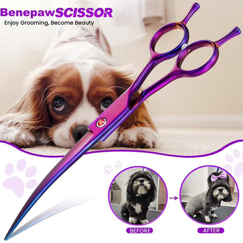 Benepaw Professional Dog Grooming Scissor Stainless Steel Ergonomic Handle Pet Down-curved Shear For Puppies Cats Hair Trimming