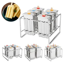 6 Cavities Ice Cream Mold Reusable Popsicle Mold Ice Pop Mold Maker Durable Stainless Steel Ice Cube Tray 4-Type DIY Summer Tool