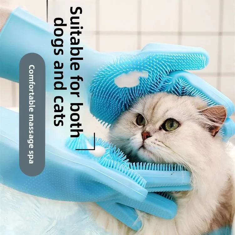 Pet Grooming Gloves Dog Cat Bathing Cleaning Glove Shampoo Scrubber Clean Soft Silicone Hair Removal Glove Hand Skin Protection