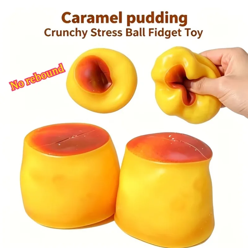 Crispy Sound Caramel Pudding Food Shaped Squeezing Toy Homemade DIY Handmade Stress Relief Ball Non-rebound Stress Relieving Toy