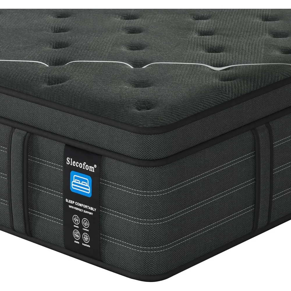 

Extra Firm King Mattress, 14-дюймовый гибридный матрас из гелевой пены с эффектом памяти для дополнительной поясничной поддержки и поддержки бедер - сплошной кромкой из пенопласта - Экструтр