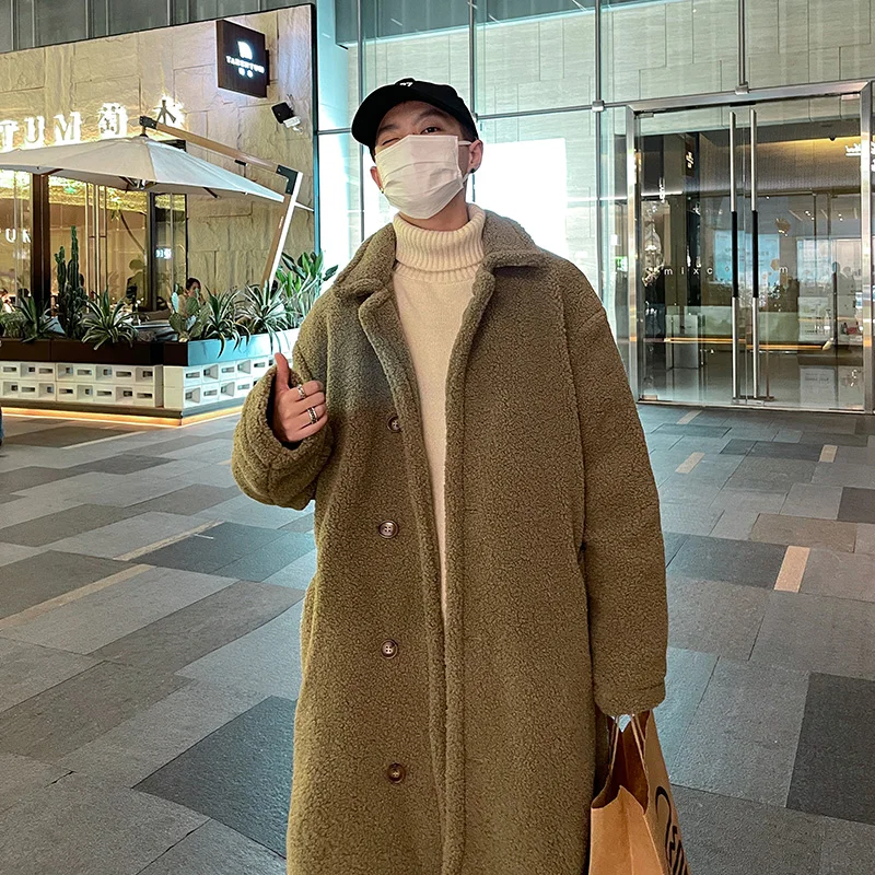 

Мужская зимняя утепленная куртка средней длины из овечьей шерсти, теплый хлопковый жилет в американском ретро-стиле, длинное пальто из овечьего бархата на молнии