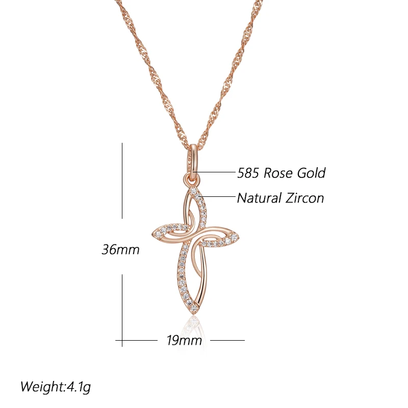 Kinel Luxury 585 Rose Gold Color Cross Pendant Necklace For Women Men Orthodox Church Jesus Glossy Charm Daily Fine Jewelry