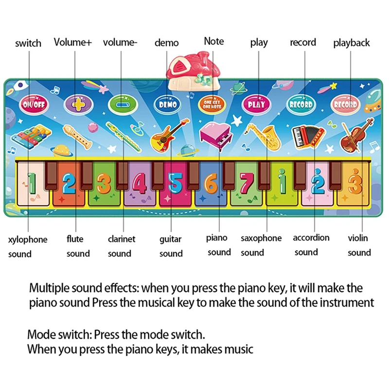 어린이용 피아노 음악 매트, 뮤지컬 키보드 플레이매트, 크리스마스 생일 선물, 소년 소녀에게주는 최고의 선물