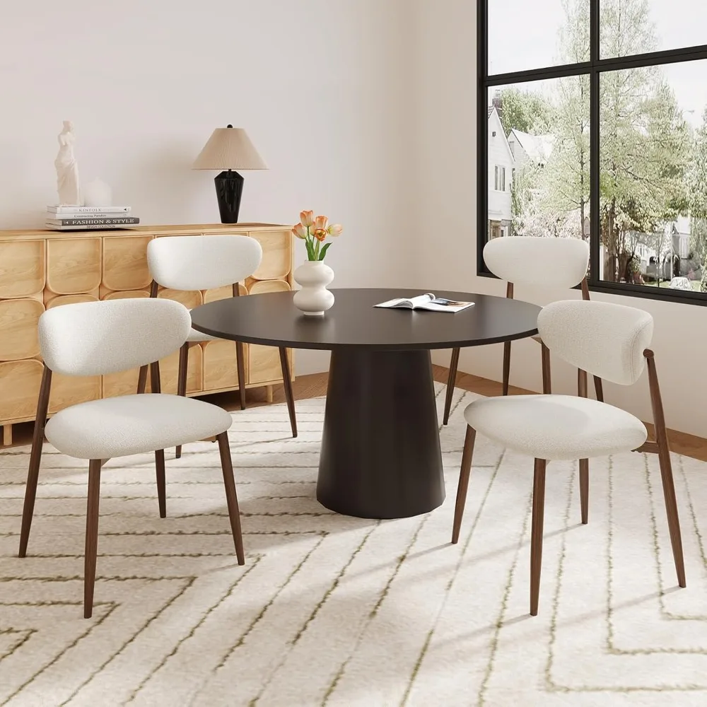 

Dining Chairs Set of 4, Ergonomic Fabric Upholstered Seating with Wood Look Metal Legs and Anti Slip Pads, for Home and Restaura