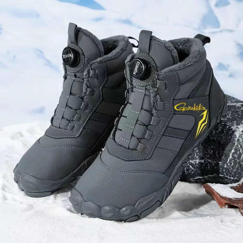 2024 New Gamakatsu Winter Men's  Fishing Shoes Waterproof Non-slip Warm Fleece Snow Shoes Rubber Shoes Spiral Buckle