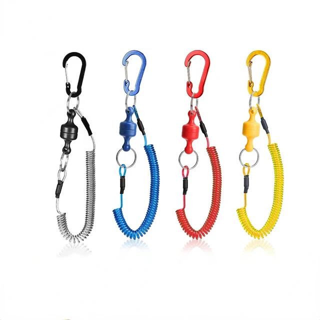 Fishing MRC Rope Retention Max 1.5m Stretch Spring Magnetic Release Coiled Lanyard Cable Cord for Fish Grip Fishing Equipment