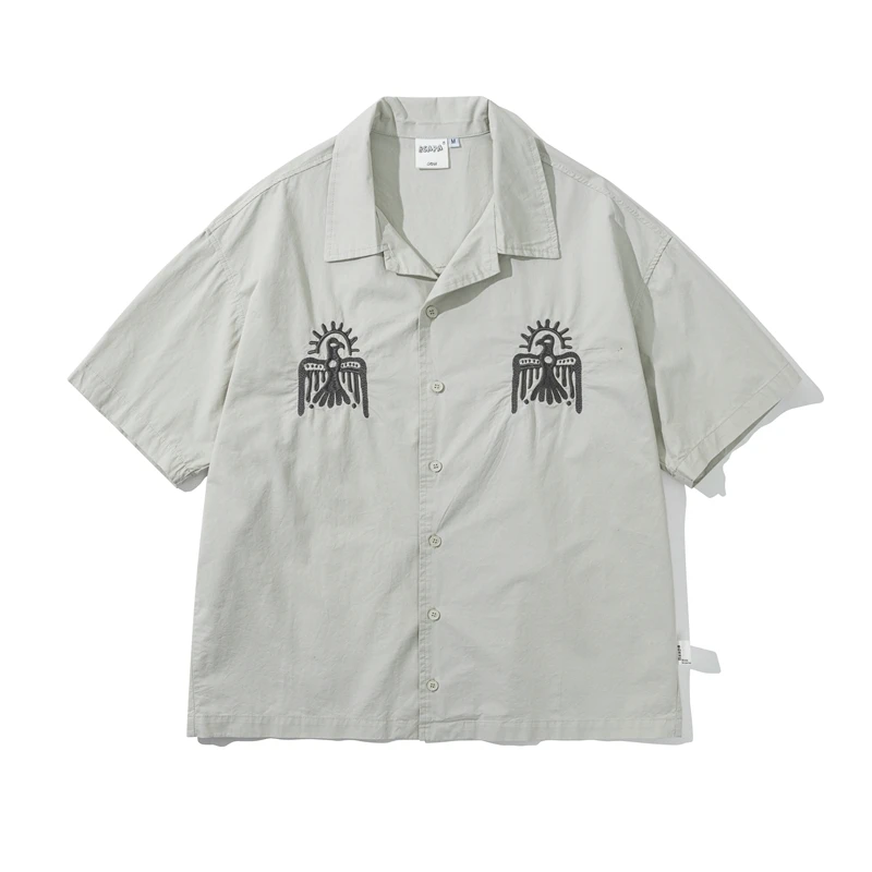 

Thunderbird Embroidered Cuban Vintage Old Casual Short Sleeve Shirt