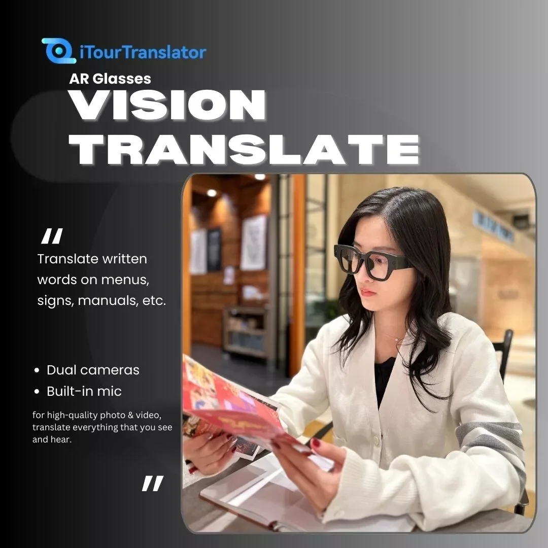 iTour Translator AR Glasses Camera Voice ChatGPT Bluetooth Smart Travel OLED Display Real-time Language Translator Teleprompter