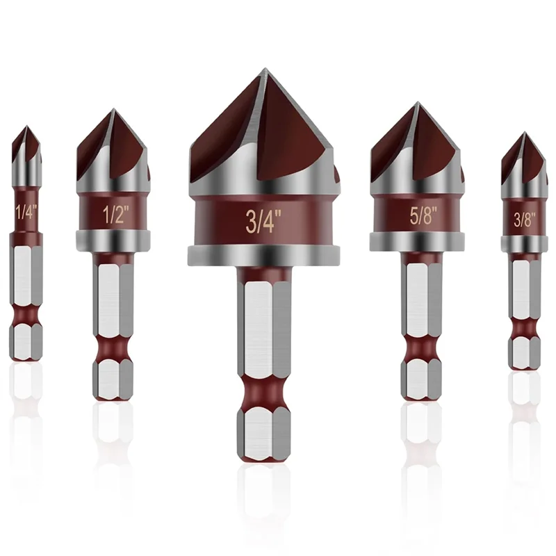 

A26F-For Wood, Metal, Plastic 5PCS Countersink Drill Bit Set-82 Degree HSS Counter Sink Bit For Drilling