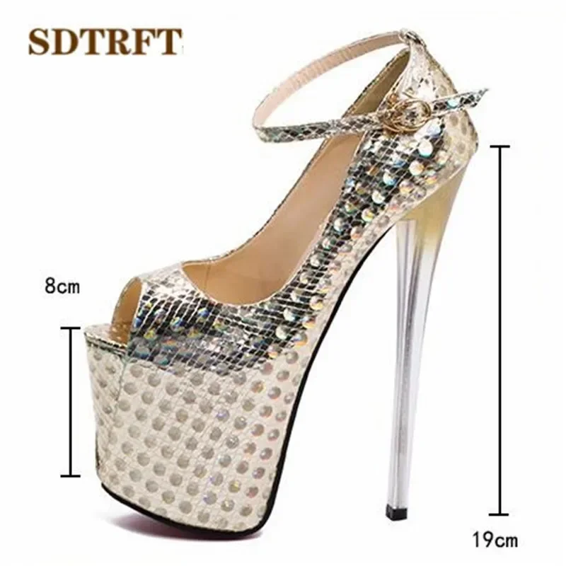 SDTRFT الصيف الكاحل حزام الصنادل منصات الزفاف أحذية امرأة 20 سنتيمتر رقيقة عالية الكعب مثير اللمحة تو مضخات الحفلات انخفاض الشحن