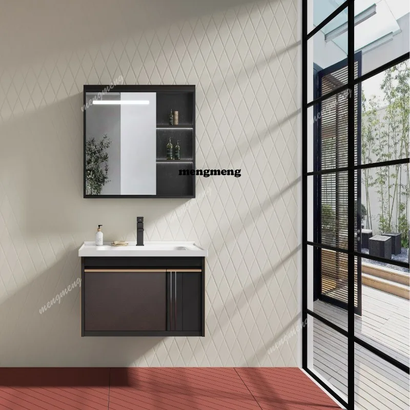 

Aluminum alloy wash basin integrated ceramic basin mirror combination wash table mirror cabinet