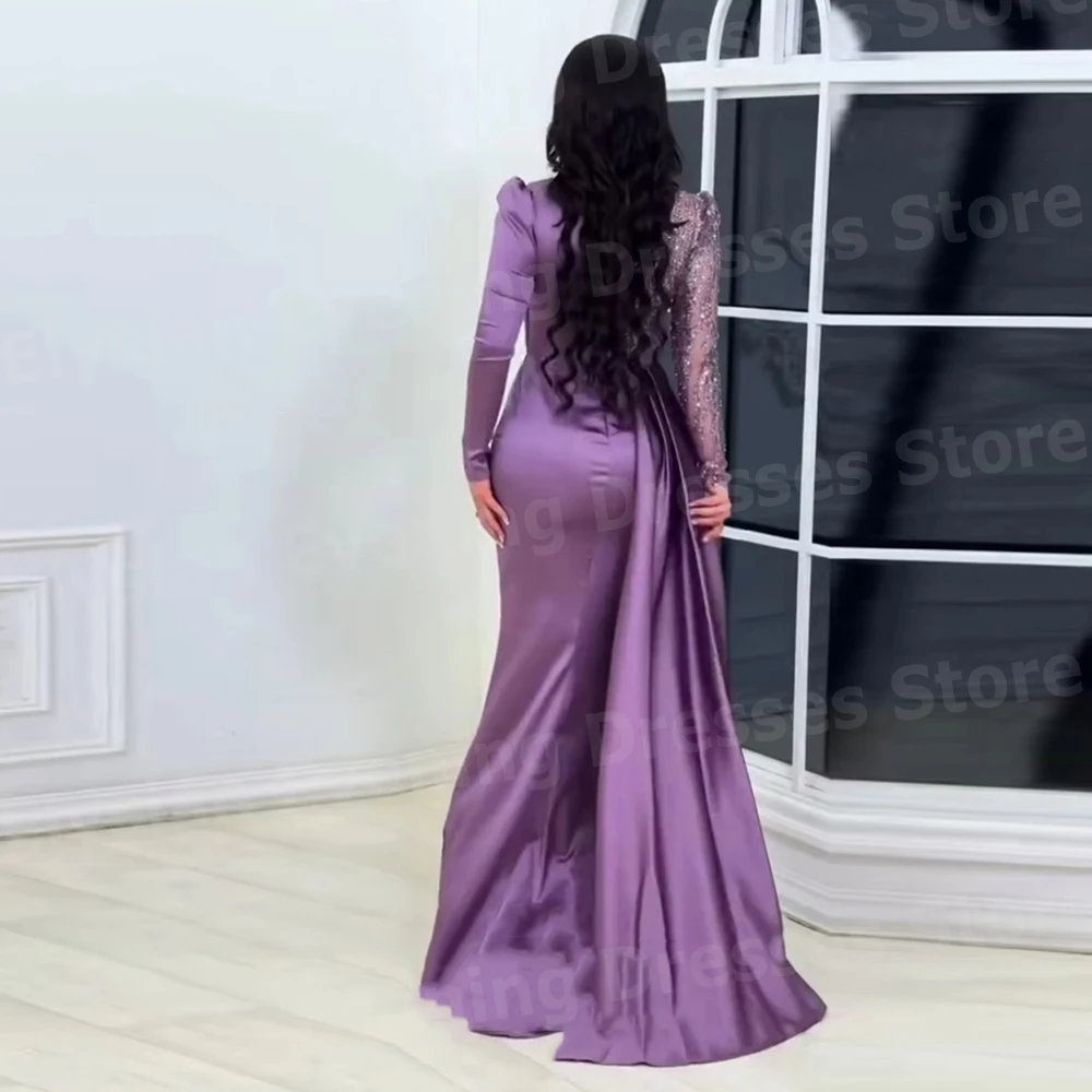 Elegante vrouwen Zeemeermin O Hals Avondjurken Aangepaste Robe De Soiree Prom Jassen Lange Mouw Zijsplit Vestidos Para Mujer