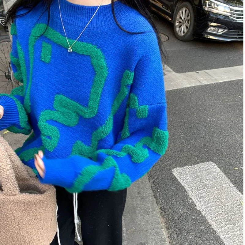 Sweater Woman Winter 2022 Kawaii Dinosaur Korean Style Cartoon Pullovers Long Sleeve Tops Blue Black Jerseys Outfits Streetwear