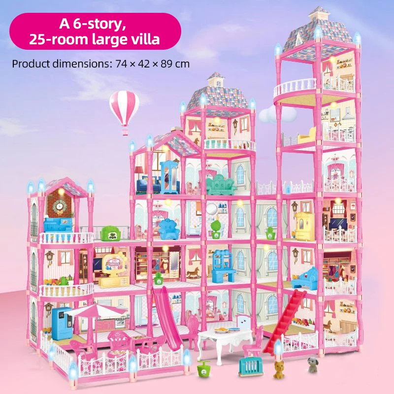DIY บ้านตุ๊กตาวิลล่าปราสาทเจ้าหญิง Play House Assembly ตุ๊กตาบล็อกอาคาร Miniature เฟอร์นิเจอร์ของเล่นเด็กของขวัญวันเกิด