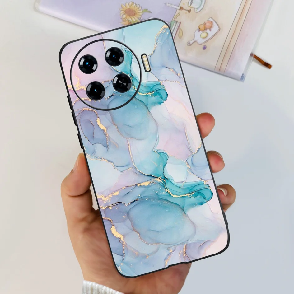 For Tecno Spark 20 Pro Plus Case 2024 New Stylish Marble Flower Black Silicone Phone Case For Tecno Spark 20 Pro+ Capa KJ7 Cover