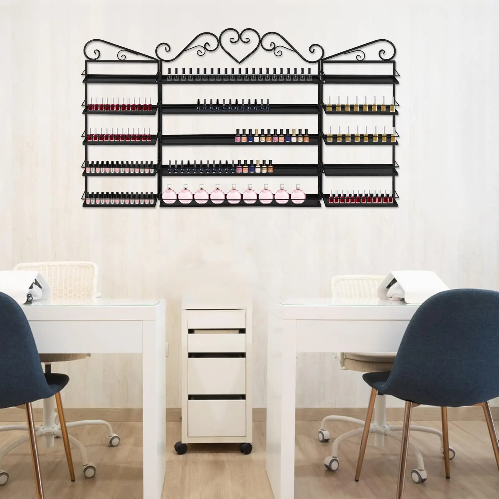 5 Tiers Wall-Mounted Nail Polish Storage Racks Metal Nail Polish Holder Cosmetic Display Case Lipstick Perfume Wall-Mounted Shel