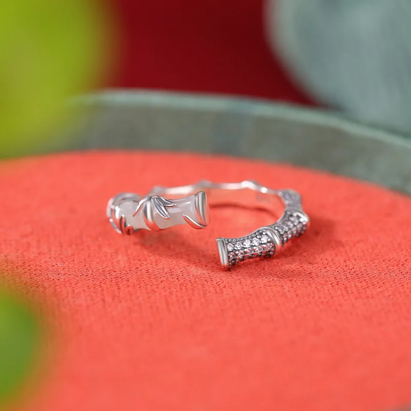 Natural Hetian S925 Sterling Silver White Jade Joint Vintage Style Ring