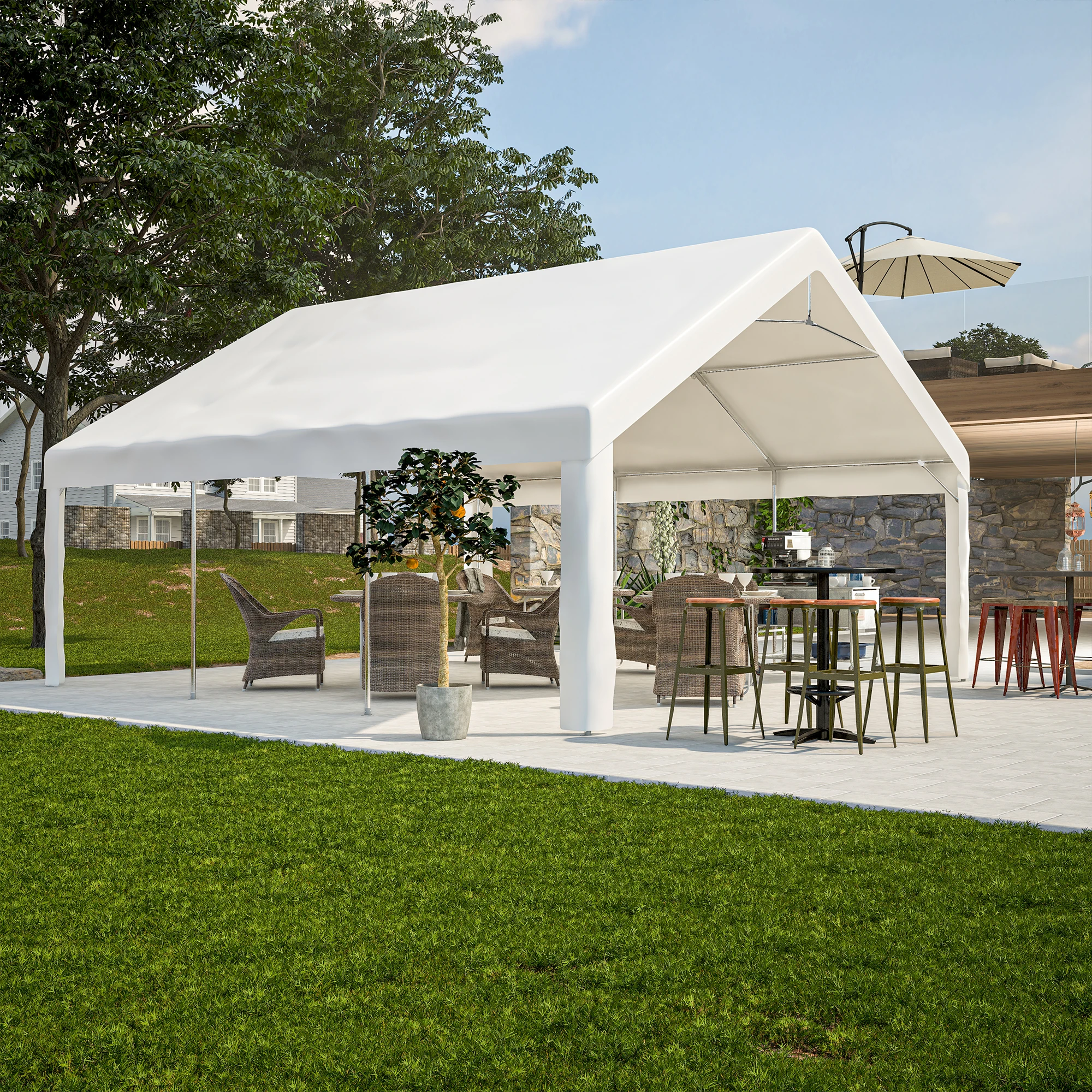 221'×235'×142' Thick-Frame Large Party Tent, an Outdoor Activity Shelter, Terrace Awning, Equipped with 6 Detachable Side windows, Suitable for Wedding Parties, Etc. White