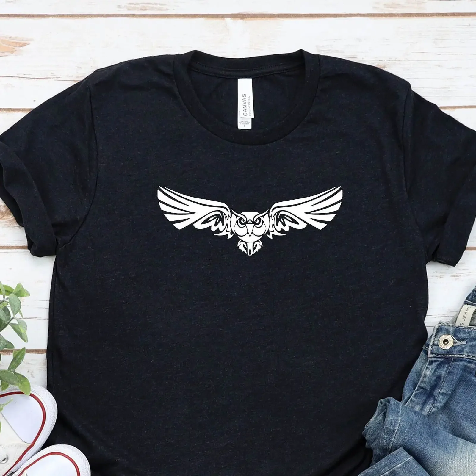 Cool Flying Owl T Shirt Wild Wise Casual Top for Lovers Night Fans vintage Washed streetwear Comfortable Slightly Stylish
