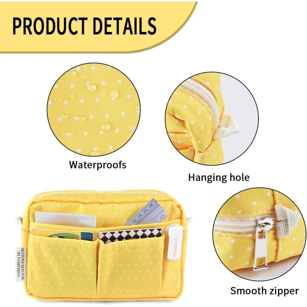 E-WEICHEN Organizer Portofolio Banyak Saku dengan Ritsleting, Tas Makeup Perlengkapan Perjalanan untuk Wanita, Alat Tulis Tahan Air Sederhana